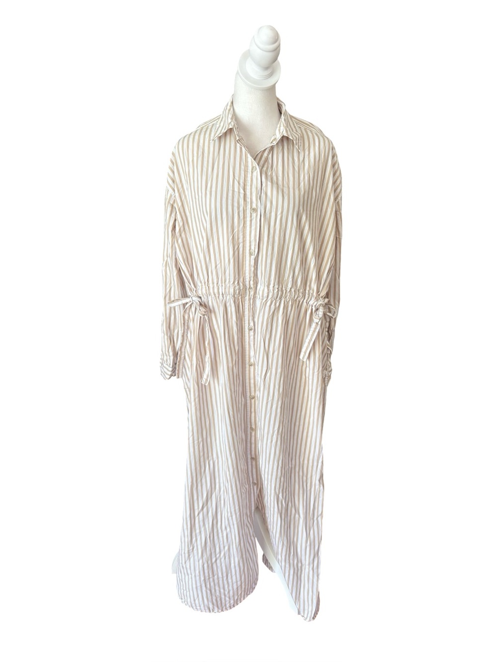 Universal Thread Long Sleeve Striped Cinch Waist Maxi Shirt Dress Womens Small
